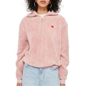Vintage OG TOPSHOP Pink Fuzzy Embroidered Heart Pullover Sweater
